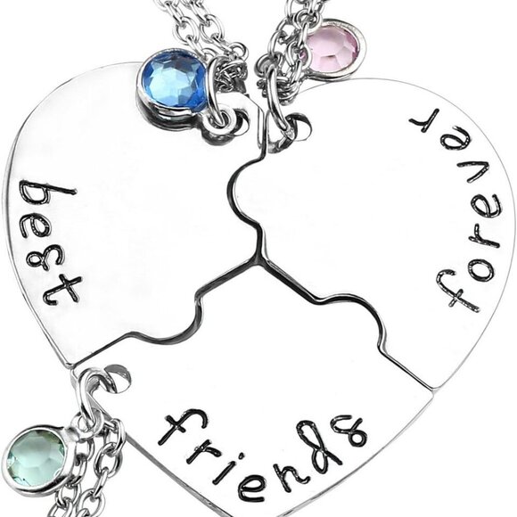 Best Friends Forever and Ever Necklaces for 3 BFF Heart Puzzle Matching Alloy Pe - Picture 1 of 7